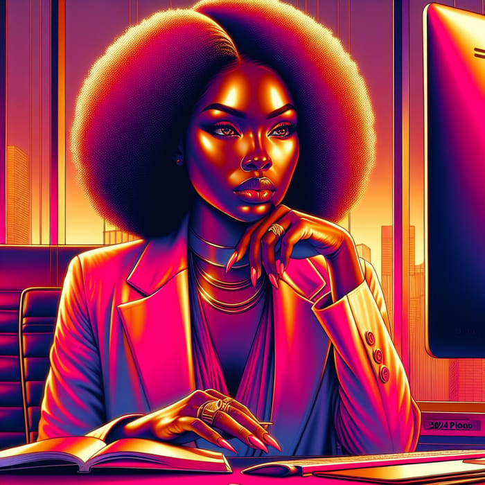Stunning Black Woman in Modern Office with Pink and Gold Theme