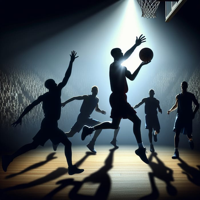 Dynamic Basketball Player Silhouette Layup Shot - Intense Action Image