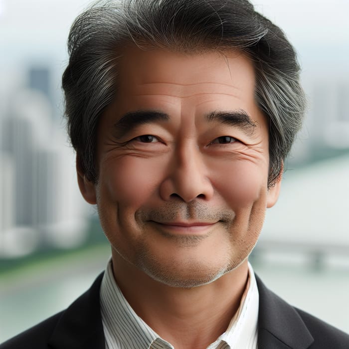Middle-Aged Plump Asian Man with Gentle Demeanor