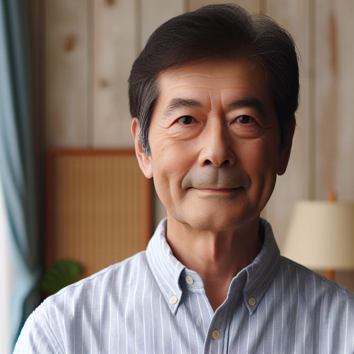 Asian Middle-Aged Man with Square Face and Slightly Plump Build