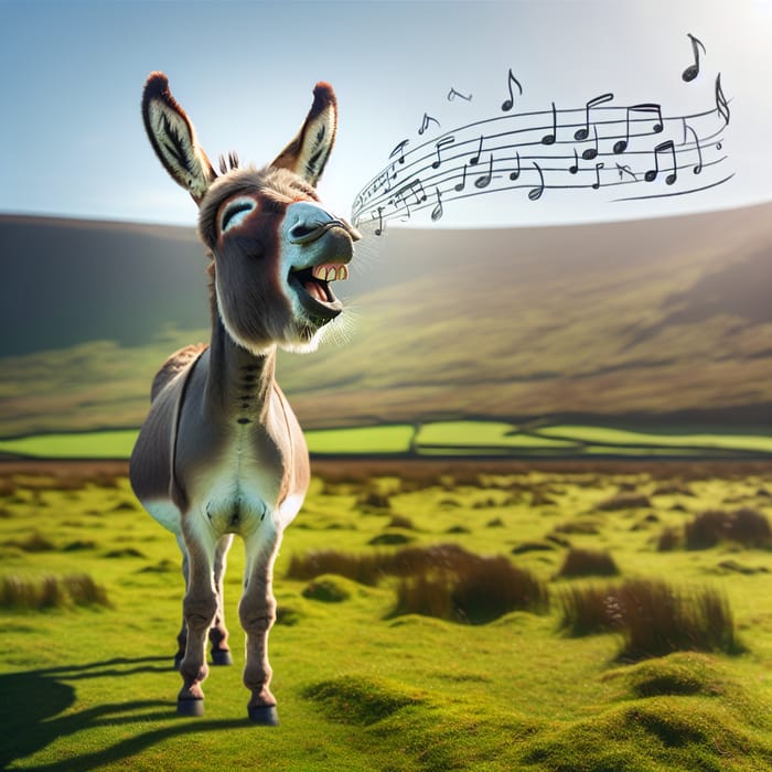 Donkey Singing in Enchanting Green Field