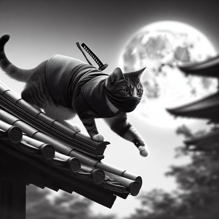 Ninja Cat - Agile Feline Roaming a Japanese Garden
