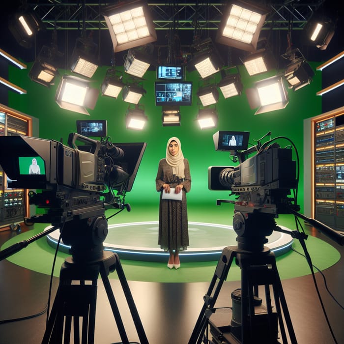 Professional Studio Three-Camera Setup with Presenter in Action