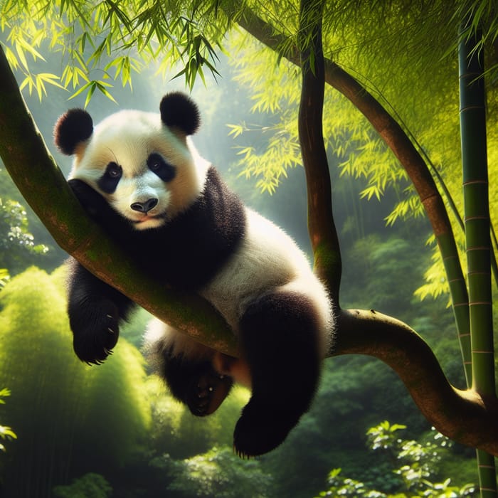 Adorable Panda Relaxing in Bamboo Forest