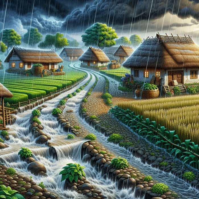 Tranquil Countryside Rainstorm | Animated Rural Village Scene