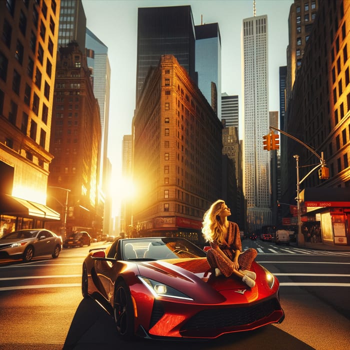 Masha on Ferrari in American Streets | Golden Hour Urban Scene