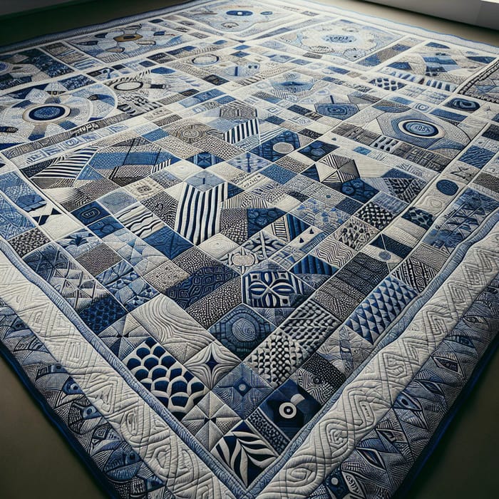 Blue and White African Print Quilt - Handcrafted Design