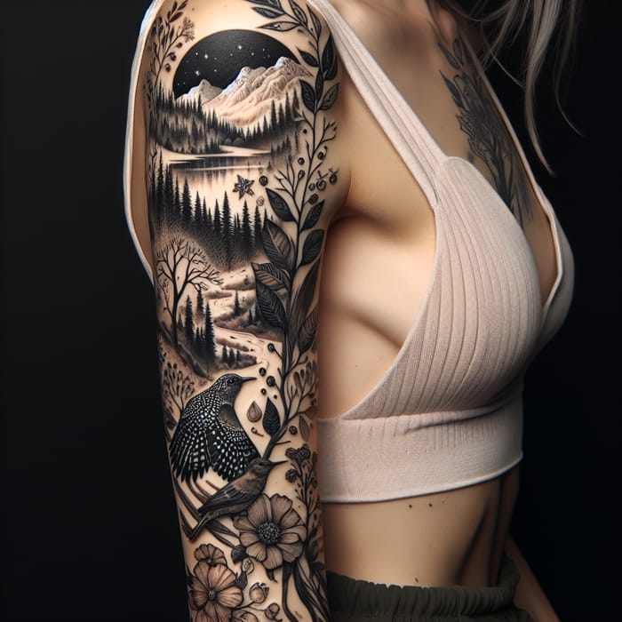 Nature-Inspired Arm Tattoo Design for Women
