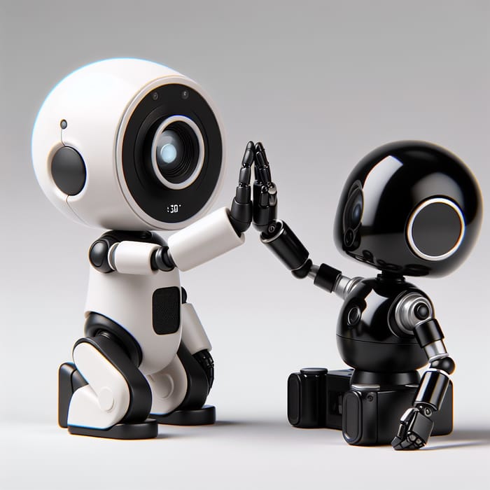 Cute Black and White Robot Friends Sharing a High-Five