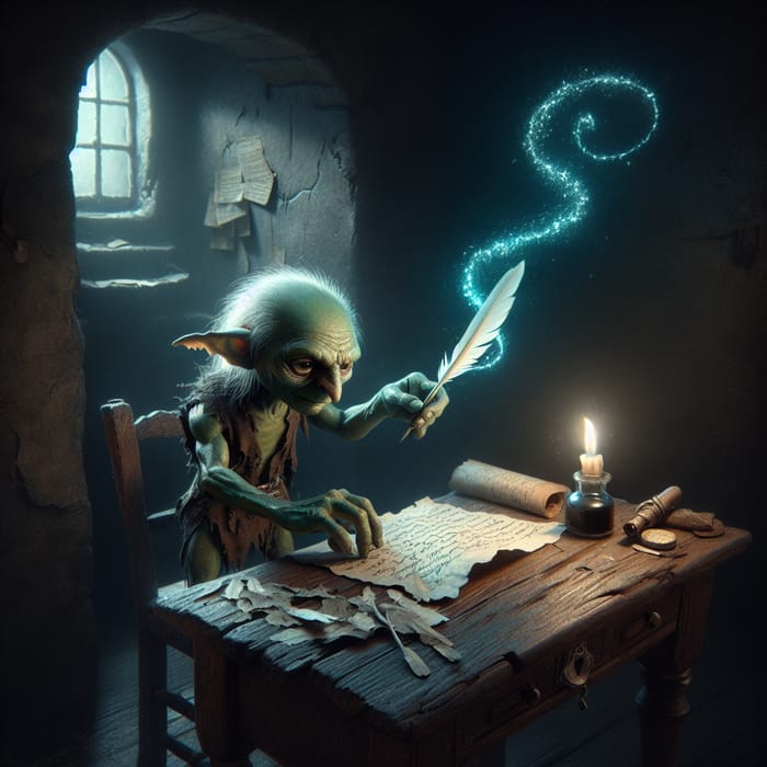 Enchanting Goblin: Mystical Quill Transformation