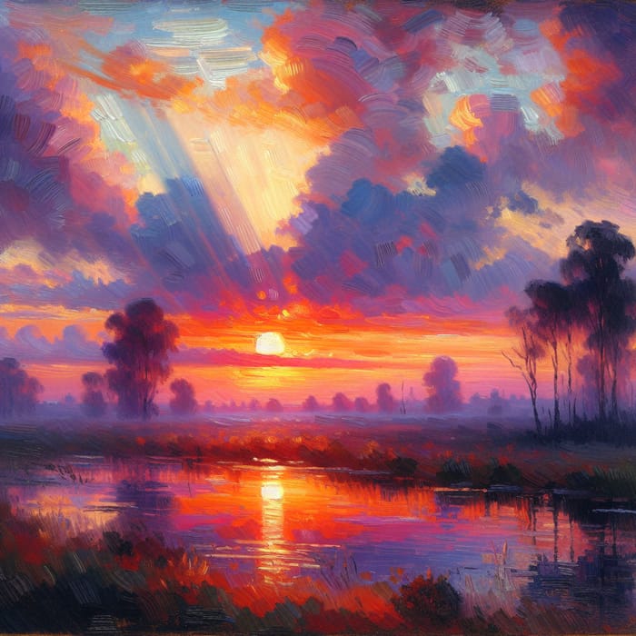 Vivid Sunset Impressionistic Painting
