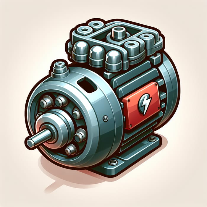 Mechanical Cartoon-Style Electric Motor in Center with White Space