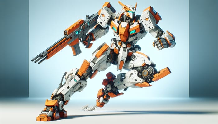 Dynamic Orange Robotic Mech in High-Tech Action
