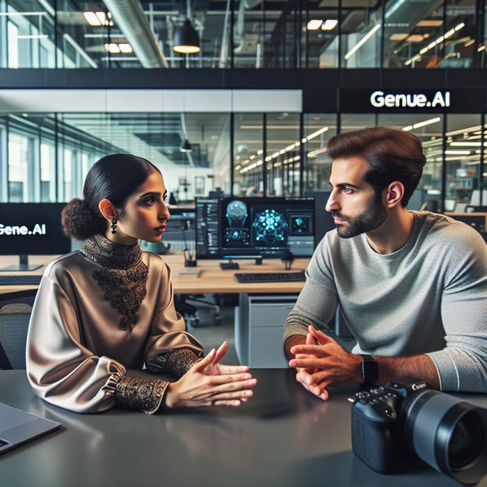 Tech Experts Exploring Gene.AI in Modern Office Setting