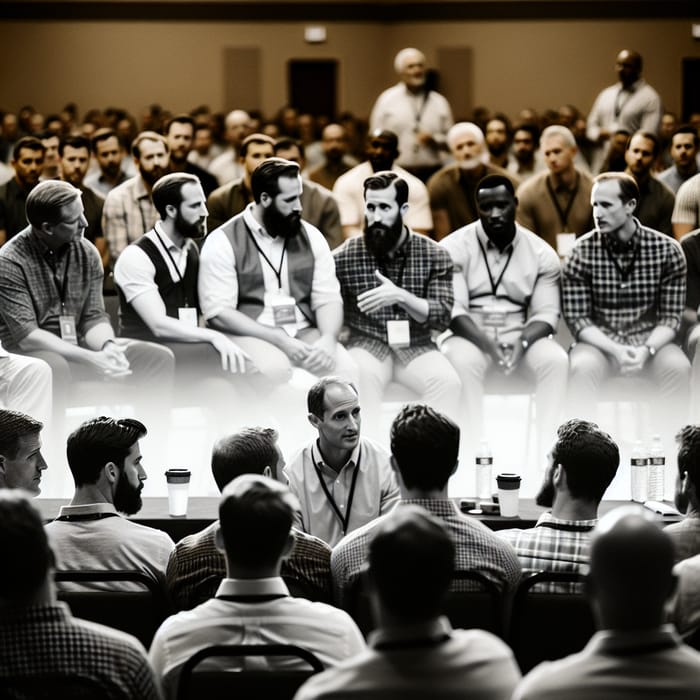 Diverse Group of Christian Men from Different Backgrounds at Marriage Seminar | Documentary-Style Image