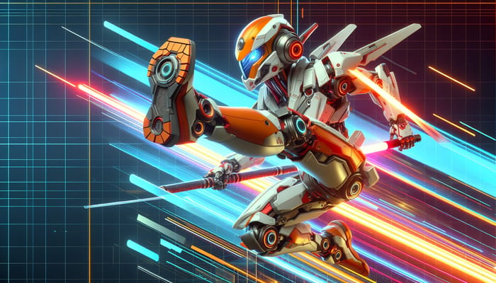 Futuristic Orange Gundam-Style Robot with Beam Sabre in Dynamic Pose