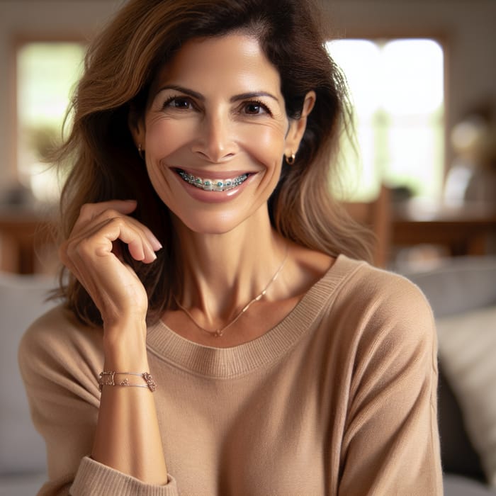 Smiling Mature Hispanic Woman with Braces