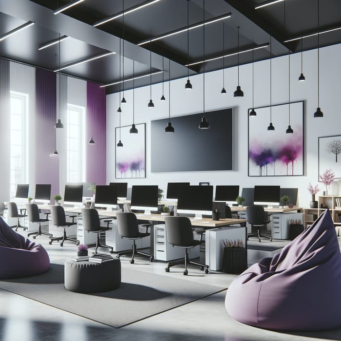 Creative Minimalist Office Space in Purple & Black