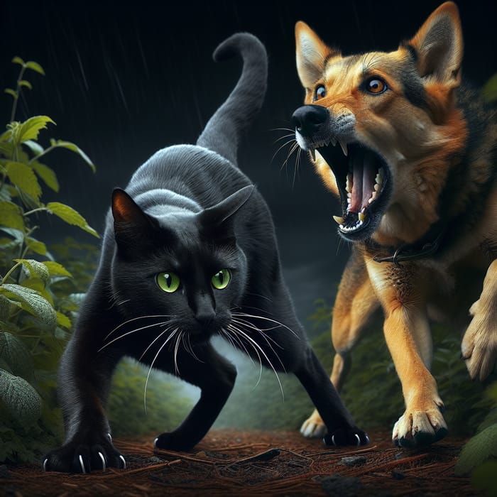 Fierce Battle: Cat vs. Dog Conflict