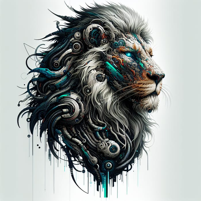 Cyberpunk Lion on White Background