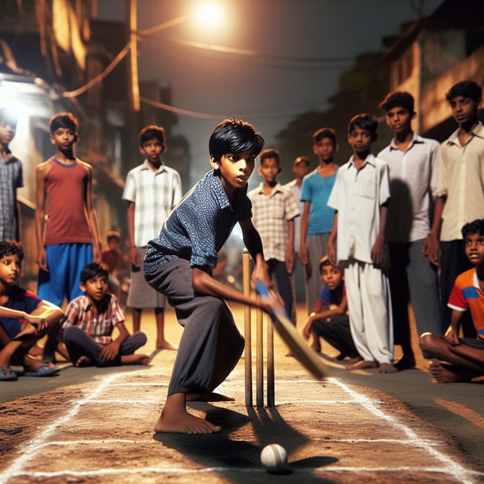 Night Street Cricket Tournament: Young Boy Shines in Competitive Match