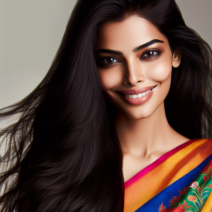 Beautiful South Asian Woman in Vibrant Saree