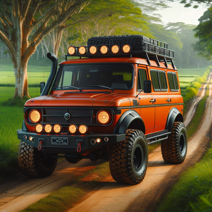 Off-Road Van with Round Headlamps and Orange Body Color