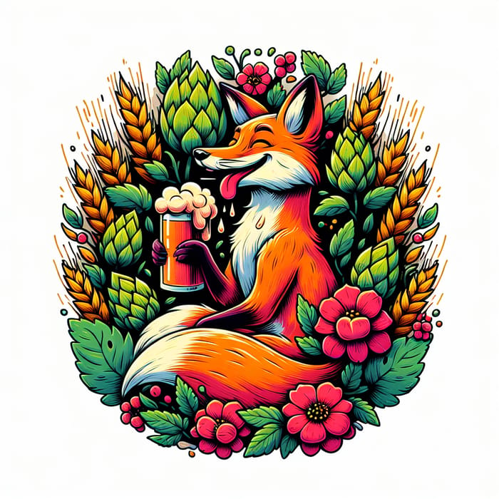 Craft Beer Label: Vibrant Fox & Brew Culture Illustration