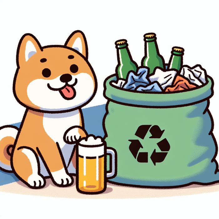 Shiba Inu and Oil Rag Bag Drinking Beer Together