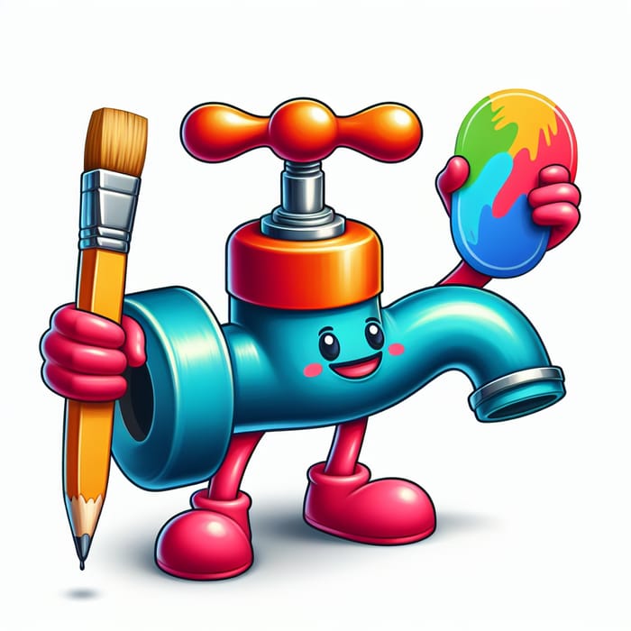 Playful Faucet Mascot Design | Vibrant Digital Painting