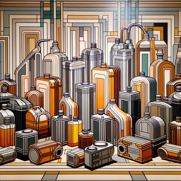Abstract Deco Art: Oil Containers in Artful Display