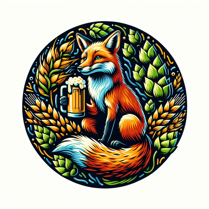 Craft Beer Drinking Fox Illustration with Vibrant Colors