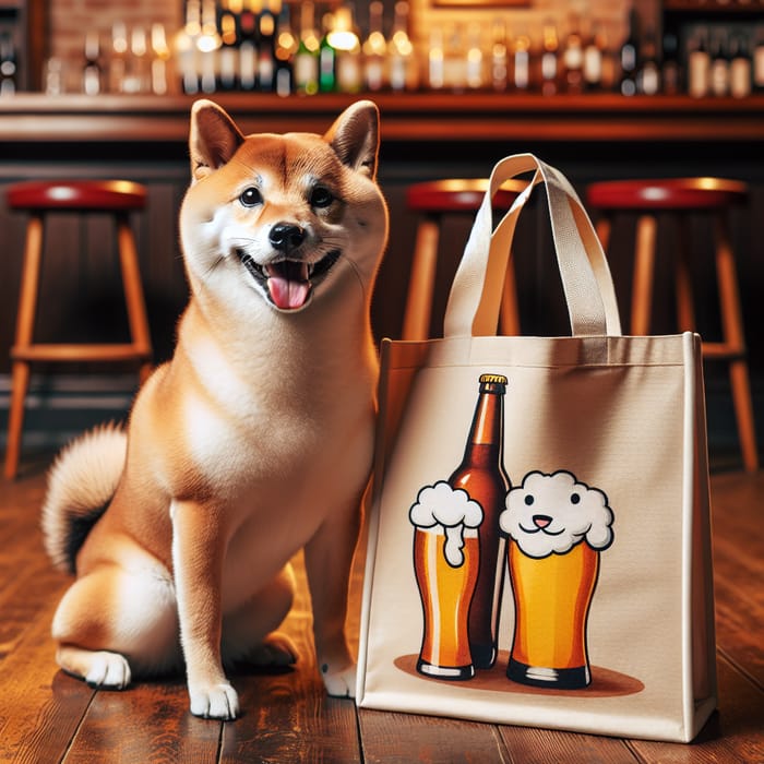 Shiba Inu and GVÖ Collection Bag Enjoying Beer at Pub