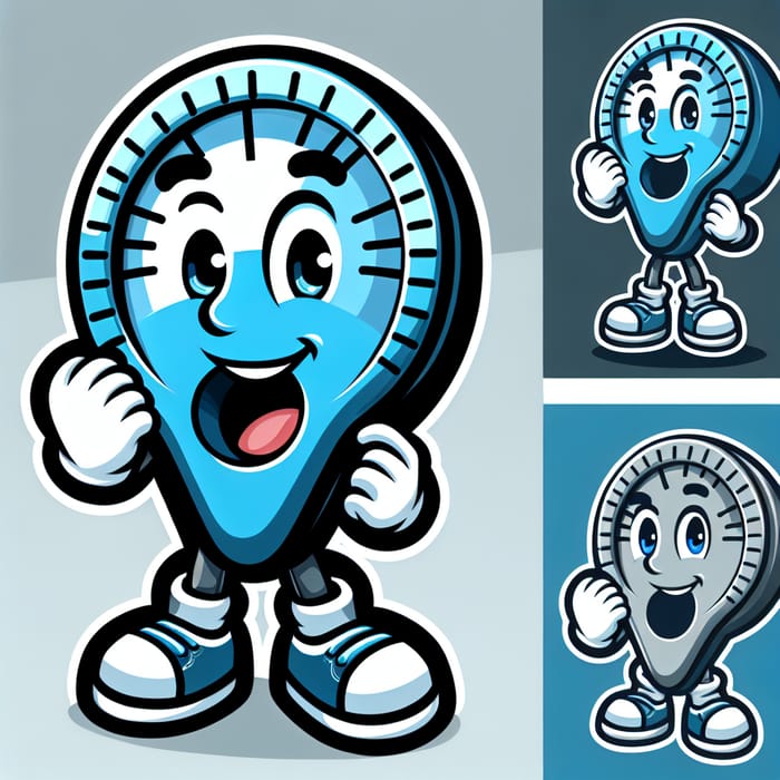 Blue and Grey Whimsical Mascot Gauge in Animated Style