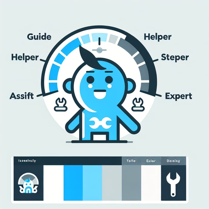 Friendly Blue & Grey Mascot Design: Expert Helper & Assistant