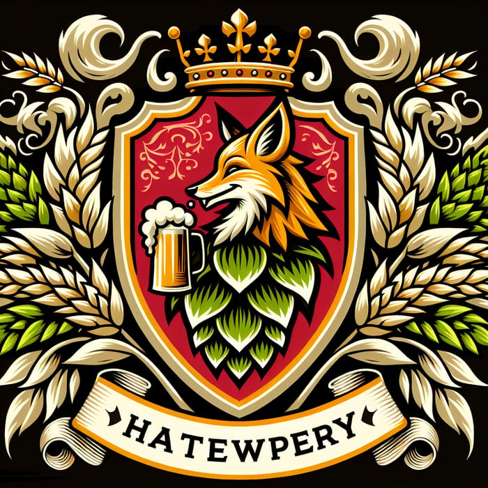 Hop Fox Brewery Coat of Arms with Beer-Drinking Hop Fox