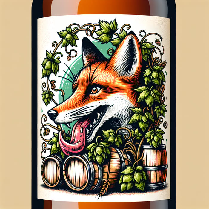 Craft Beer Label Design with Fox and Barley, Artistic Style