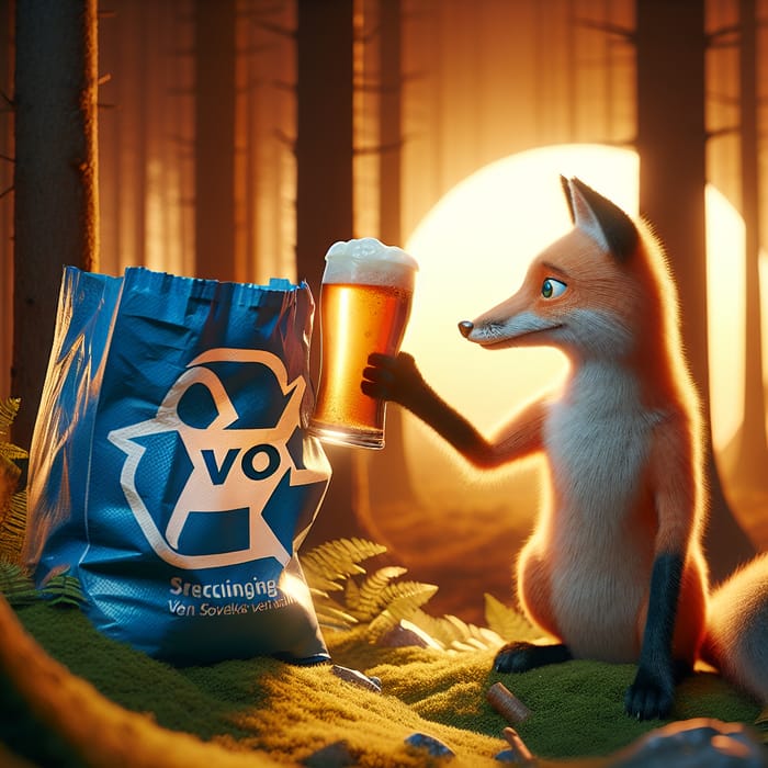 GVÖ Recycling Bag and Fox Enjoying Beer Together