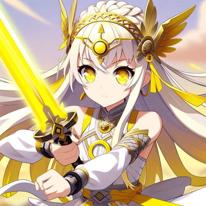 Anime White Goddess Warrior with Sun Iris Eyes
