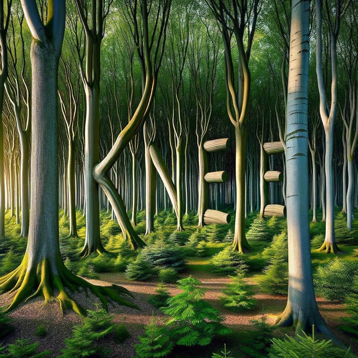 Mystical Forest with Towering Trees and Hidden Clue AI Art Generator