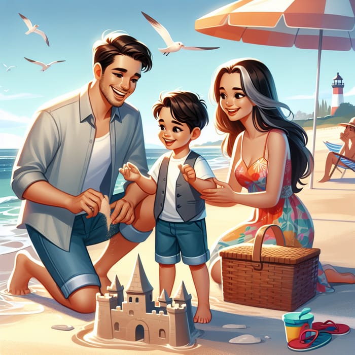 A Joyful Day at the Beach with Family Fun | AI Art Generator | Easy ...
