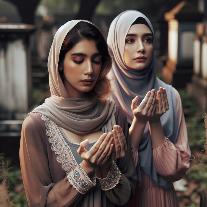 Two Women Praying in Graveyard: Serene Dua Moment