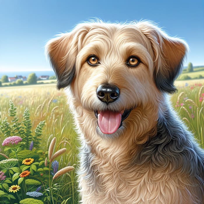 Beautiful Medium-Sized Dog in a Sunny Meadow Illustration