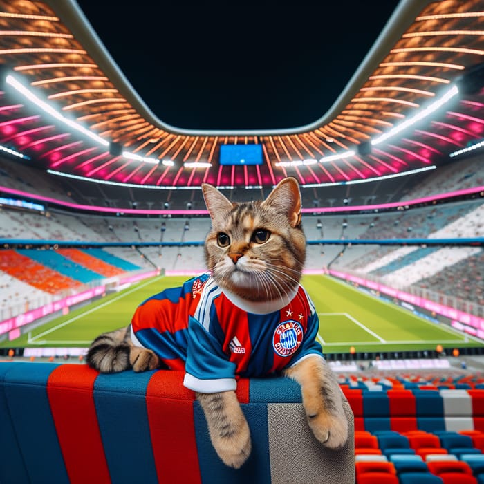 Cute Cat in Bayern Munich Jersey at Allianz Arena