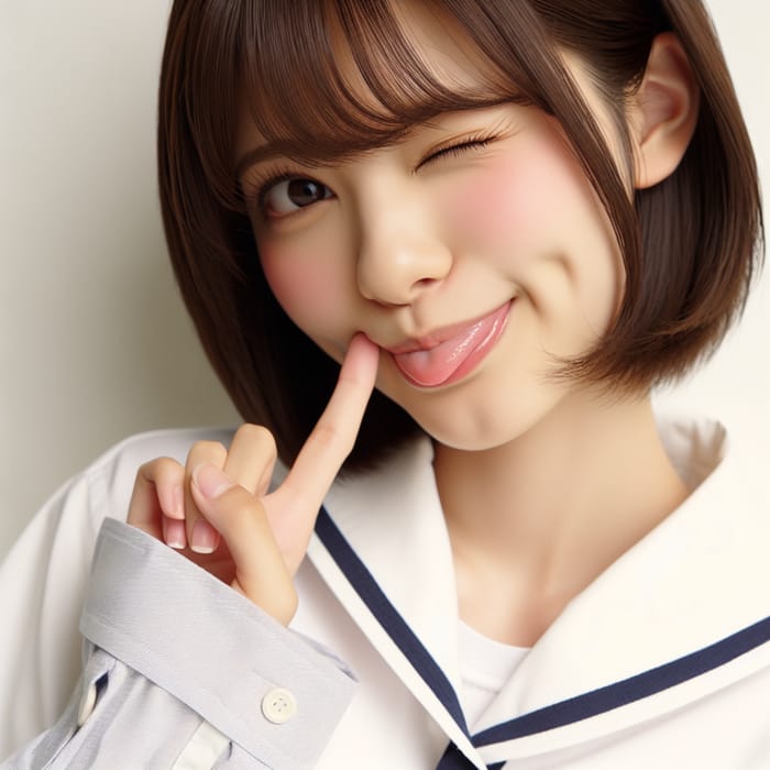 Playful Japanese School Girl with Fair Skin | Bob Haircut