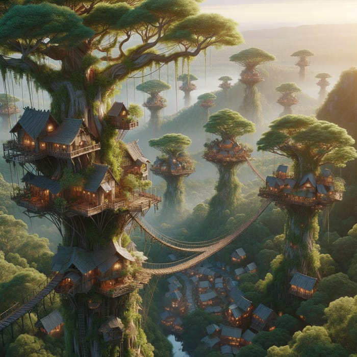 Enchanting Treehouse Village in Sky | Aerial 4K Artistry