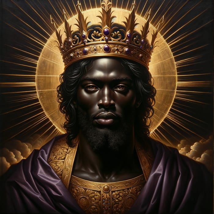 Regal Black Jesus Oil Painting | Divine Aura and Royal Majesty