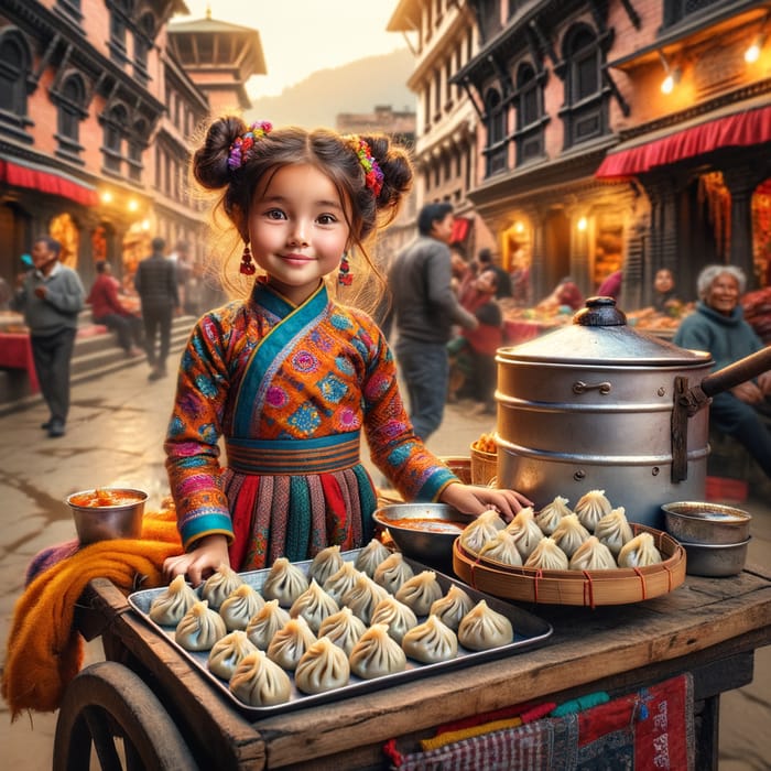 Adorable Nepali Girl Selling Delicious Momos in Kathmandu