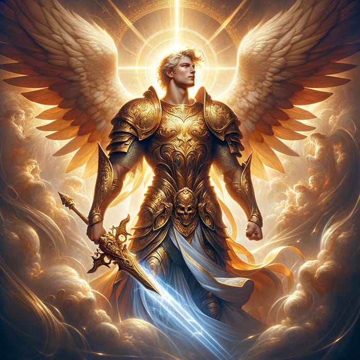 Saint Michael - Divine Celestial Being with Golden Halo and Ethereal Lighting