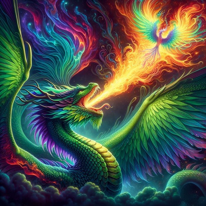 Majestic Green Dragon Breathing Fire